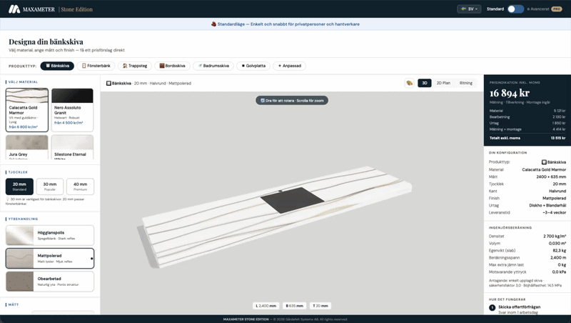 Stone Edition configurator in action