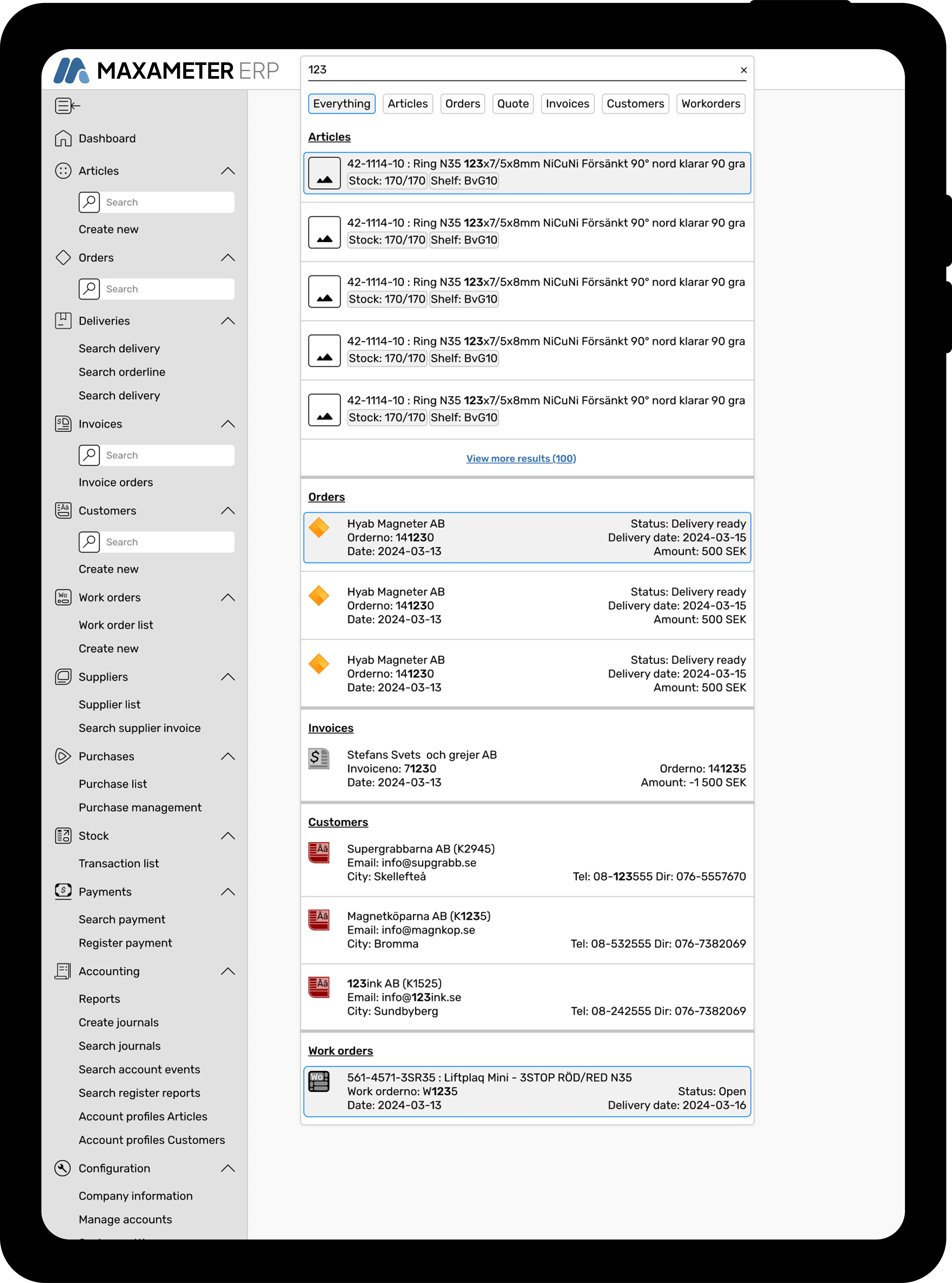 Maxameter ERP – tablet