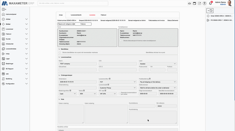 Invoice generated and connected to accounting