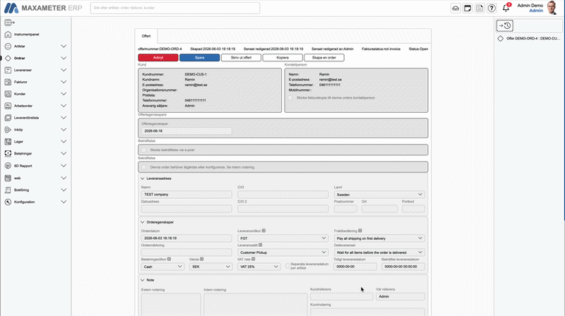 Quote becomes order in one click